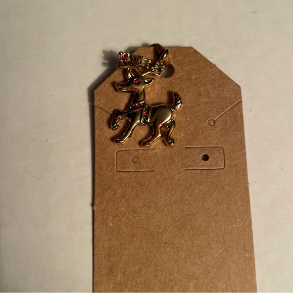 Jewelry, Charm for bracelet or necklace. Gold reindeer with tiny “faux gemstone” - Picture 1 of 6